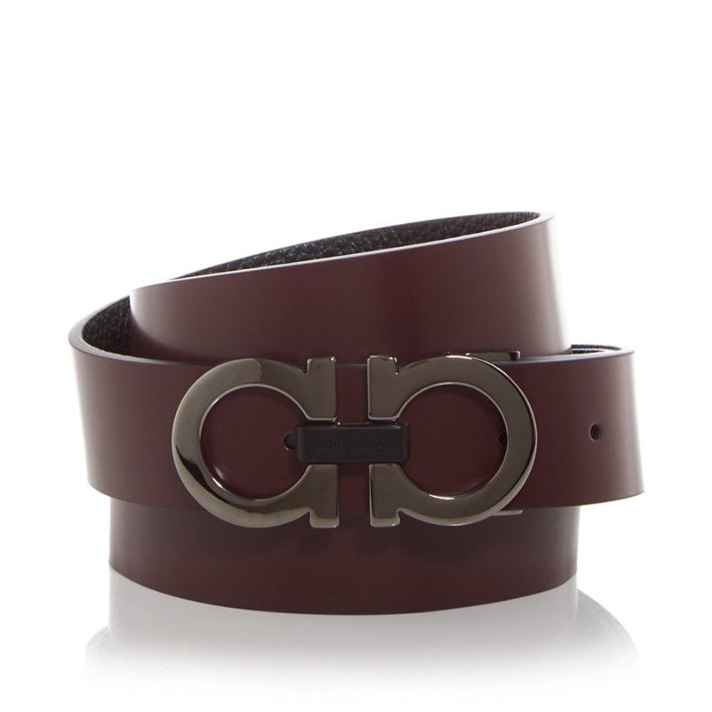 NWT Salvatore Ferragamo Men Double Gancini Reversible Brown Leather Belt size 90